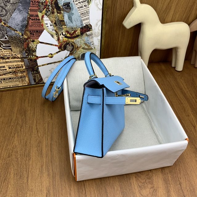 Hermes original epsom leather mini kelly 19 bag K0019 celeste