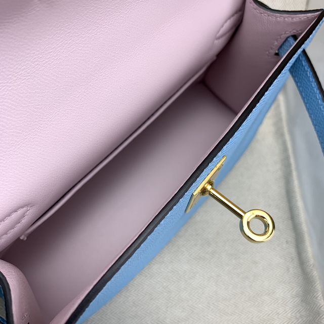 Hermes original epsom leather mini kelly 19 bag K0019 celeste
