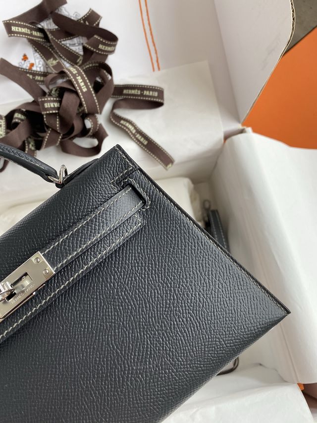 Hermes original epsom leather mini kelly 19 bag K0019 graphite