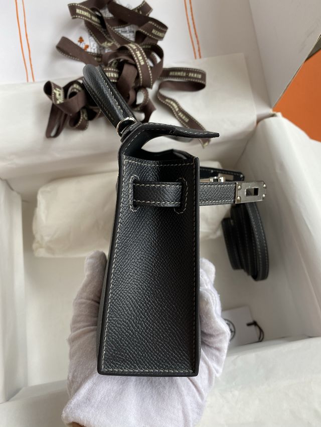 Hermes original epsom leather mini kelly 19 bag K0019 graphite