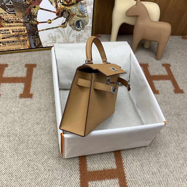 Hermes original epsom leather mini kelly 19 bag K0019 latte
