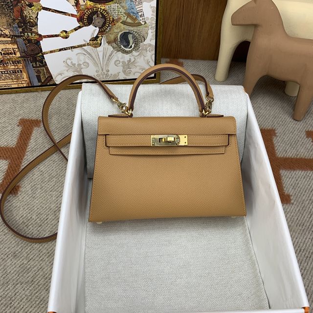 Hermes original epsom leather mini kelly 19 bag K0019 latte