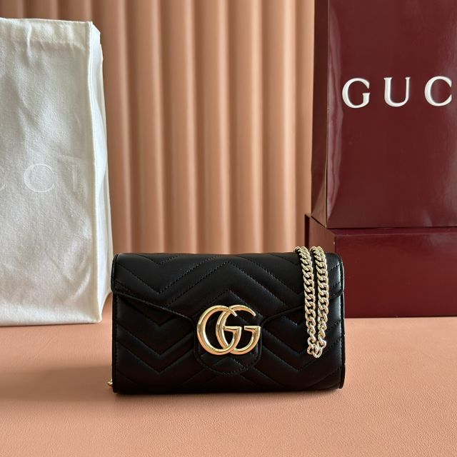 GG original calfskin marmont wallet on chain 837745 black