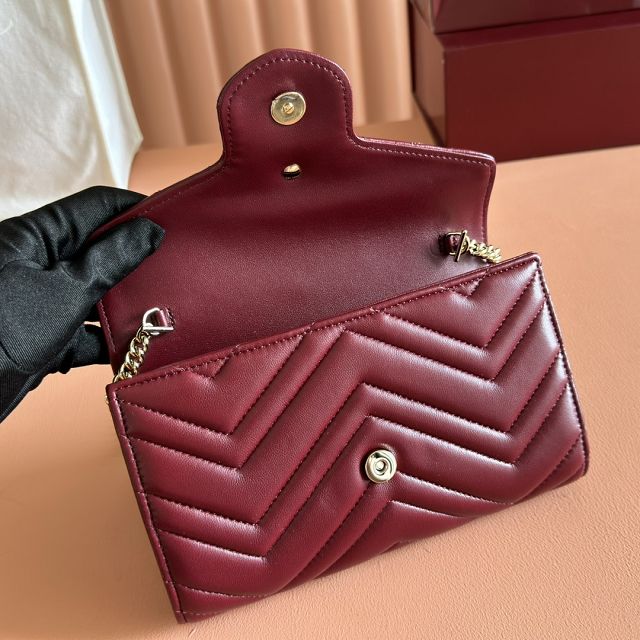 GG original calfskin marmont wallet on chain 837745 bordeaux