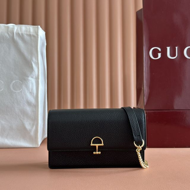 GG original calfskin softbit wallet on chain 837373-2 black	