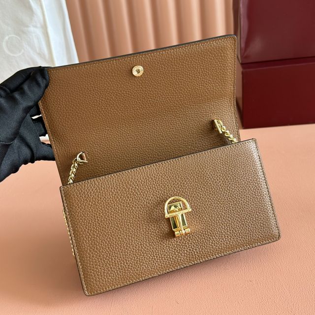 GG original calfskin softbit wallet on chain 837373-2 brown