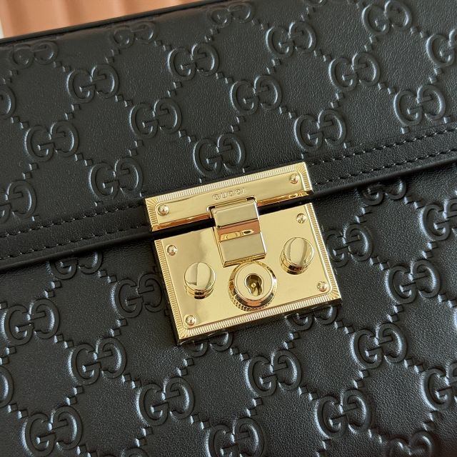 GG original calfskin padlock medium top handle bag 838998 black