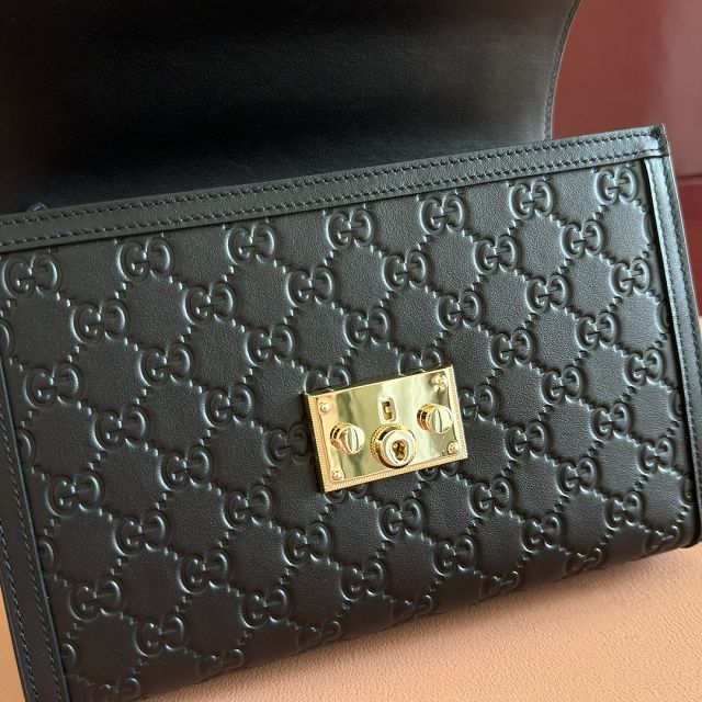 GG original calfskin padlock medium top handle bag 838998 black
