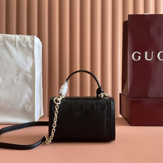 GG original calfskin padlock small top handle bag 838999 black