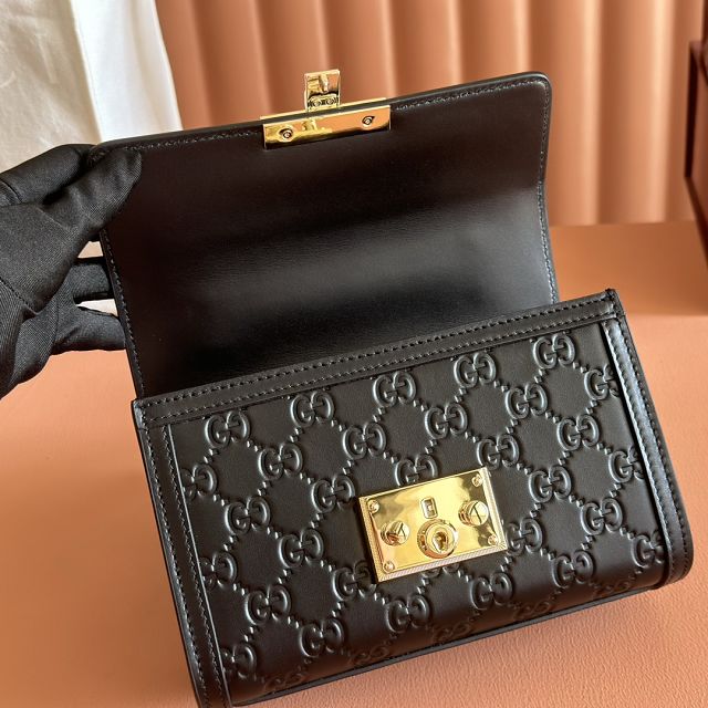 GG original calfskin padlock small top handle bag 838999 black