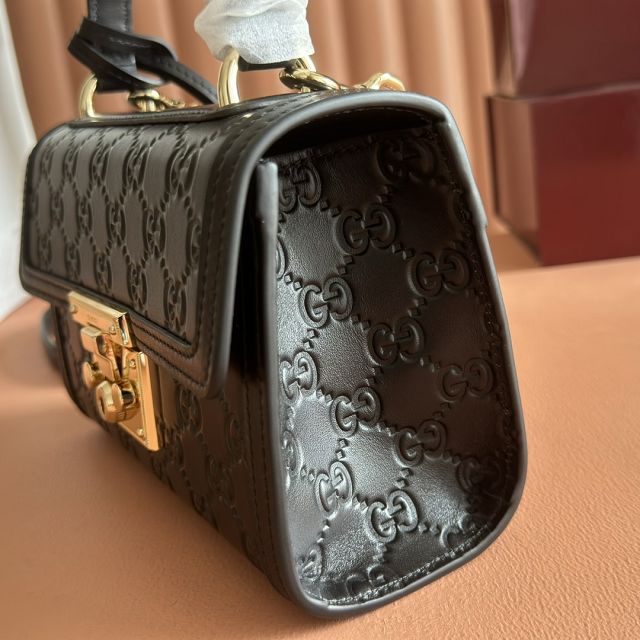 GG original calfskin padlock small top handle bag 838999 black