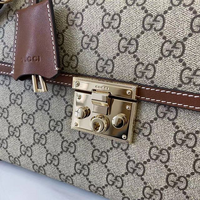 GG original fabric padlock medium top handle bag 838998 brown