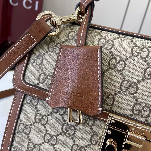 GG original fabric padlock medium top handle bag 838998 brown