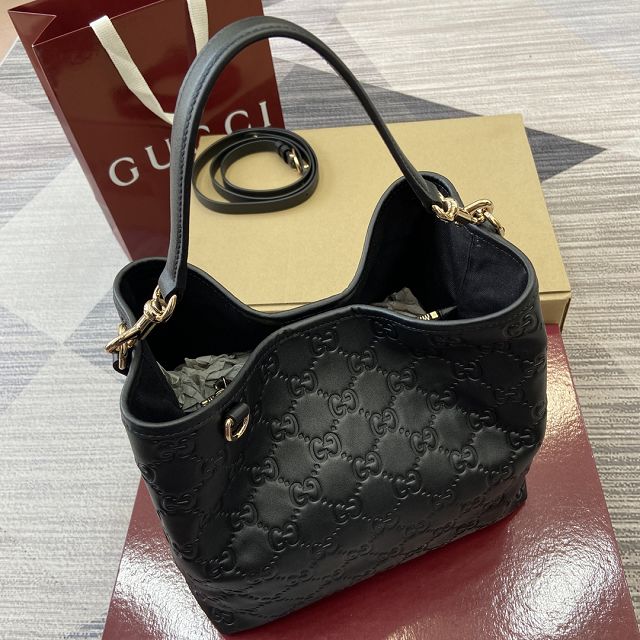 GG original calfskin emblem medium bucket bag 815103 black
