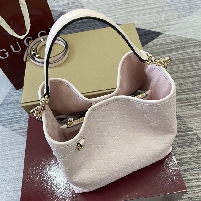 GG original calfskin emblem medium bucket bag 815103 light pink