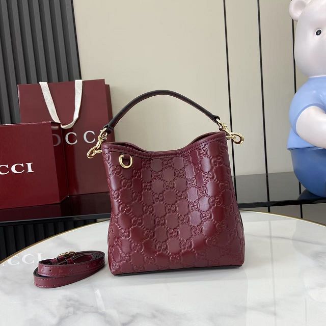 GG original calfskin emblem mini bucket bag 815118 bordeaux
