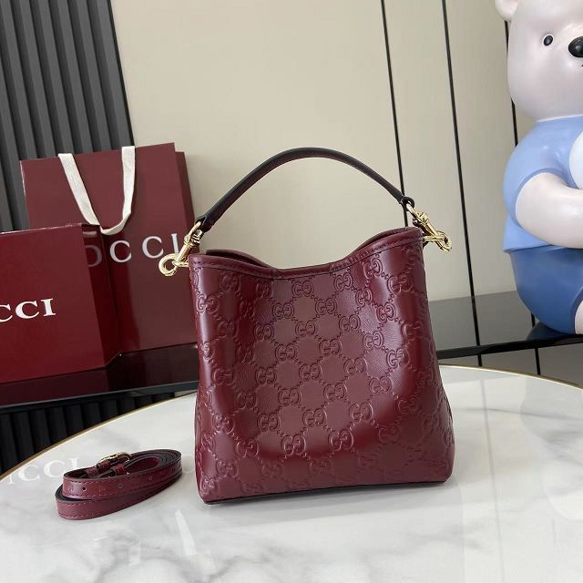 GG original calfskin emblem mini bucket bag 815118 bordeaux