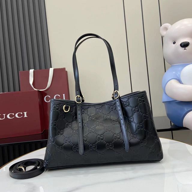 GG original calfskin emblem small tote bag 815214 black