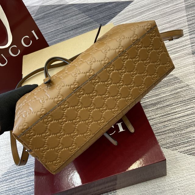 GG original calfskin emblem small tote bag 815214 brown