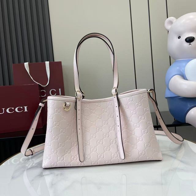 GG original calfskin emblem small tote bag 815214 light pink