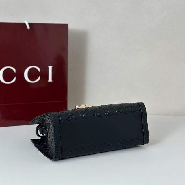 GG original calfskin padlock medium top handle bag 838992 black