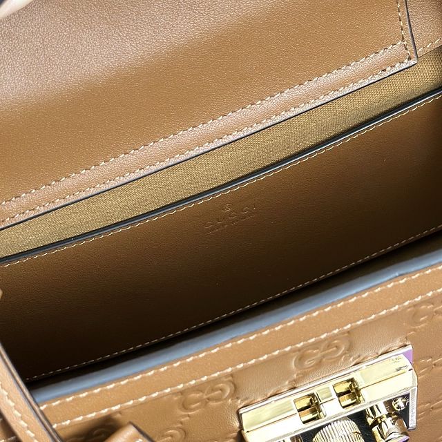 GG original calfskin padlock medium top handle bag 838992 brown