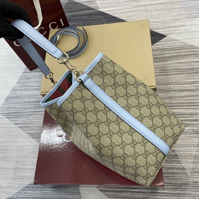 GG original fabric emblem medium bucket bag 815103 blue