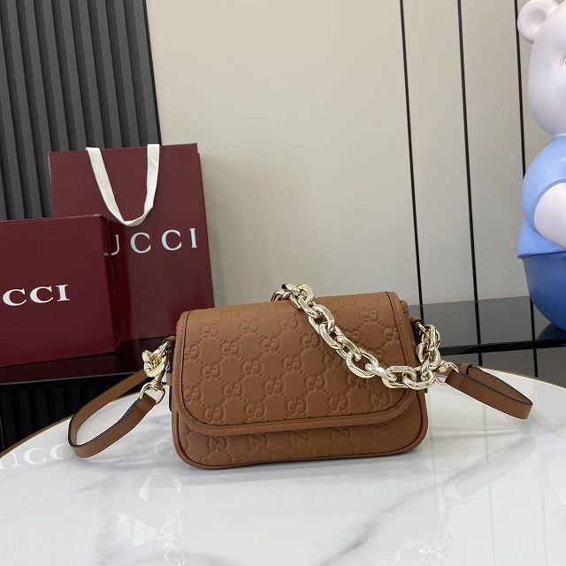 GG original calfskin emblem small shoulder bag 847448 brown