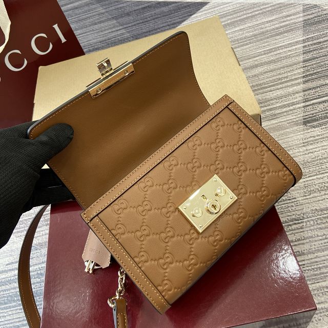 GG original calfskin padlock small top handle bag 838999 brown