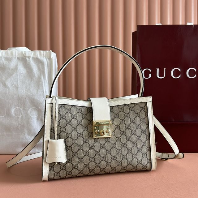 GG original fabric padlock large top handle bag 838991 white