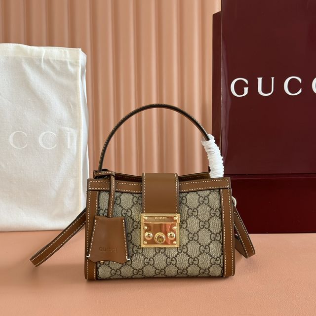 GG original fabric padlock small top handle bag 841653 brown