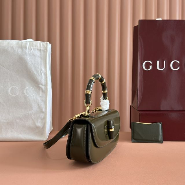 GG original calfskin bamboo diva medium bag 827750 green
