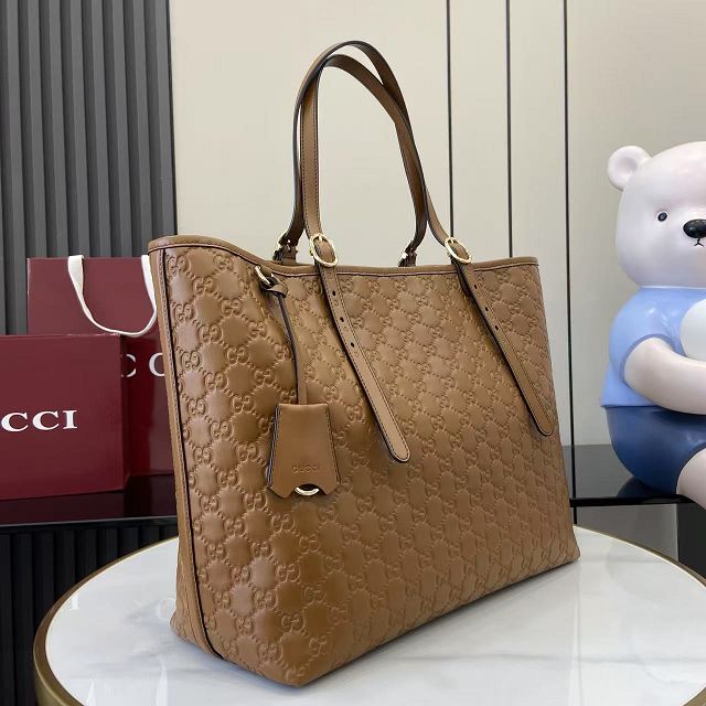 GG original calfskin emblem large tote bag 847455 brown