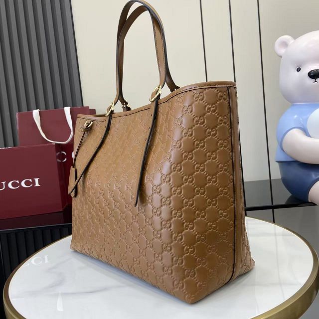 GG original calfskin emblem large tote bag 847455 brown