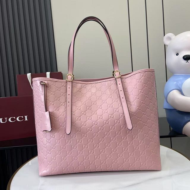 GG original calfskin emblem large tote bag 847455 pink