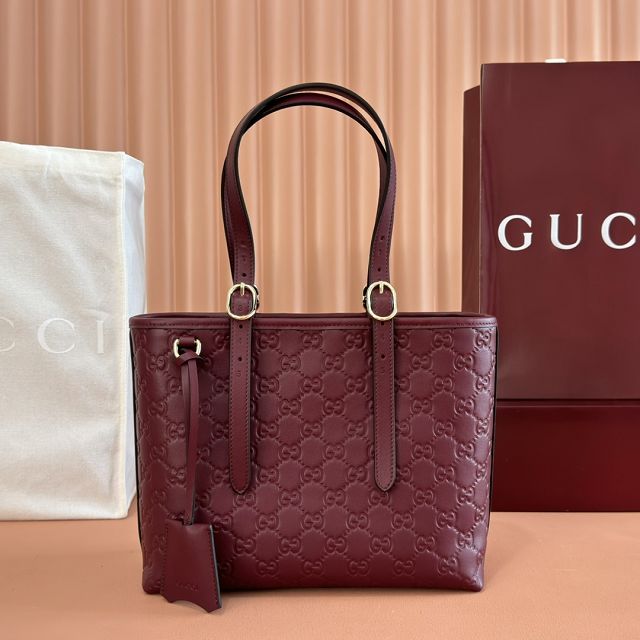 GG original calfskin emblem medium tote bag 847456 bordeaux