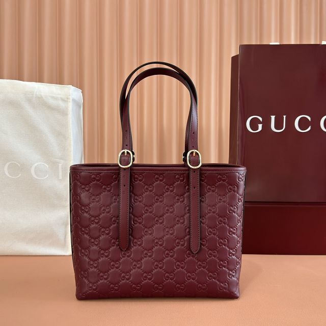 GG original calfskin emblem medium tote bag 847456 bordeaux
