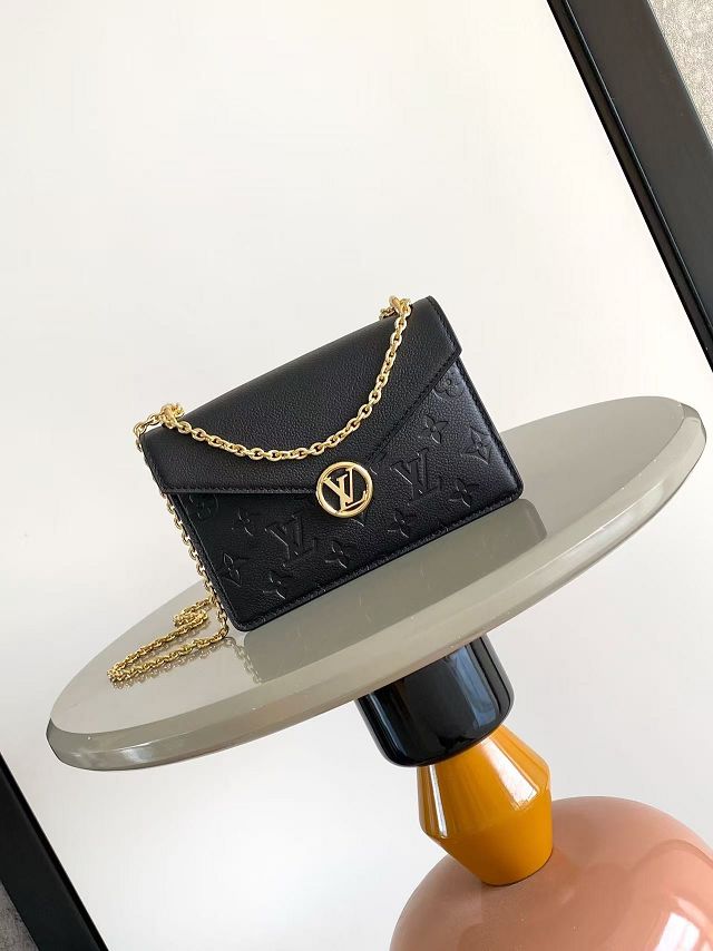 Louis vuitton original calfskin wallet on chain rosy M13569 black