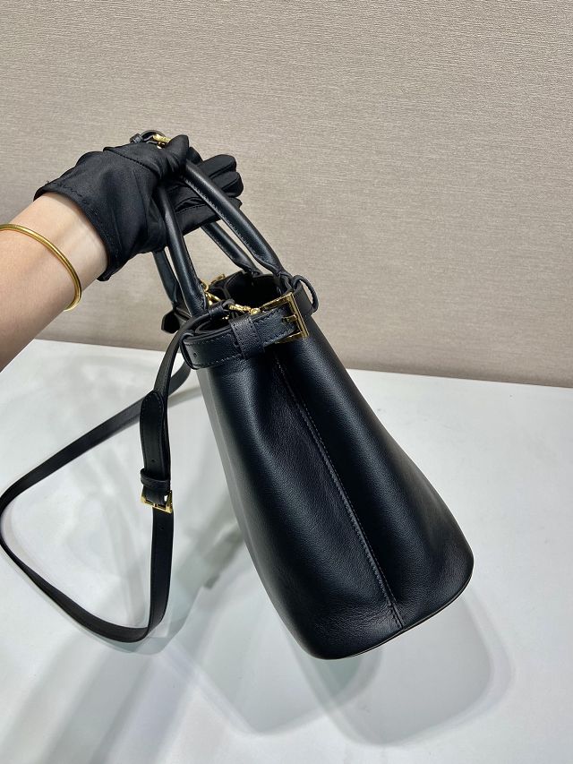 Prada original calfskin medium belt buckle handbag 1BA417 black