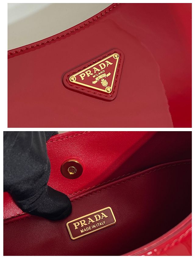 Prada original patent calfskin small cleo bag 1BC169 red