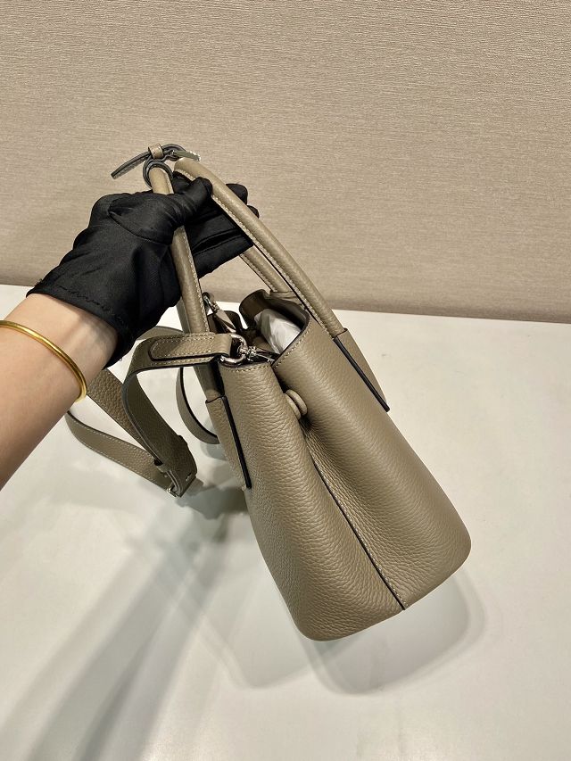 Prada original grained calfskin double small bag 1BG443 grey