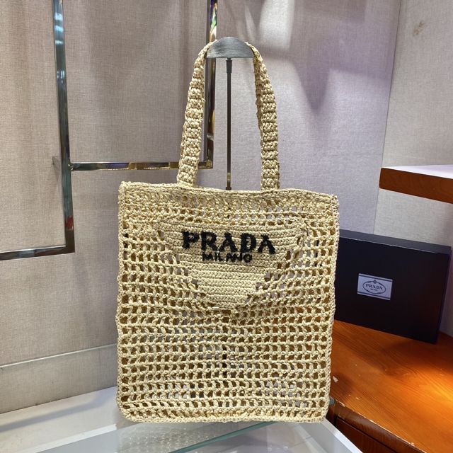 Prada original raffia crochet tote bag 1BG393