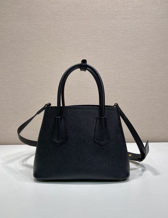 Prada original saffiano calfskin double small bag 1BG443 black