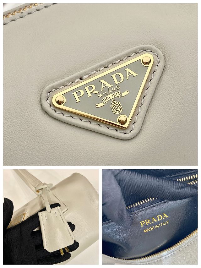 Prada original soft calfskin top handle bag 1BB127 white
