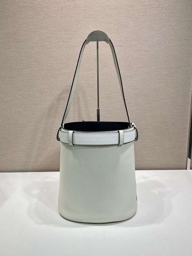 Prada original  calfskin bucket bag with belt 1BE085 white