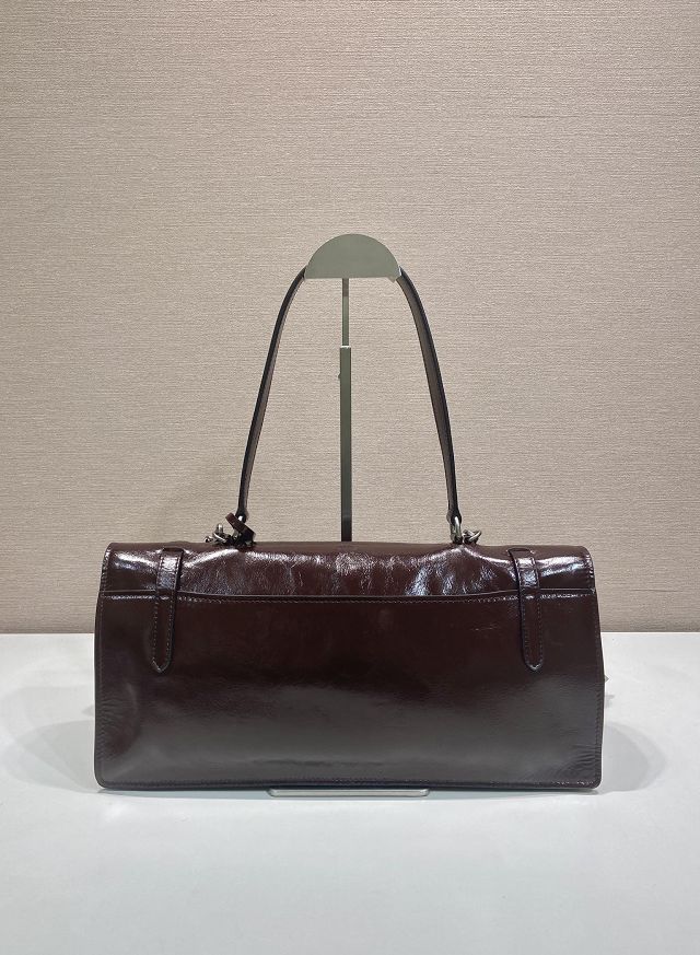 Prada original calfskin large handbag 1BN024 dark brown