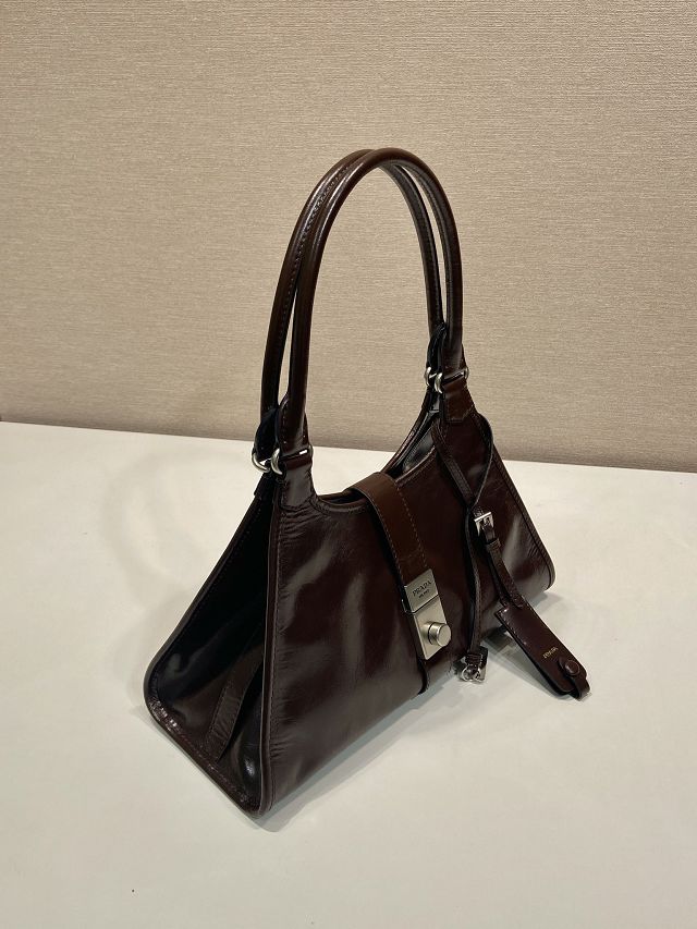 Prada original calfskin medium tote bag 1BG563 dark brown