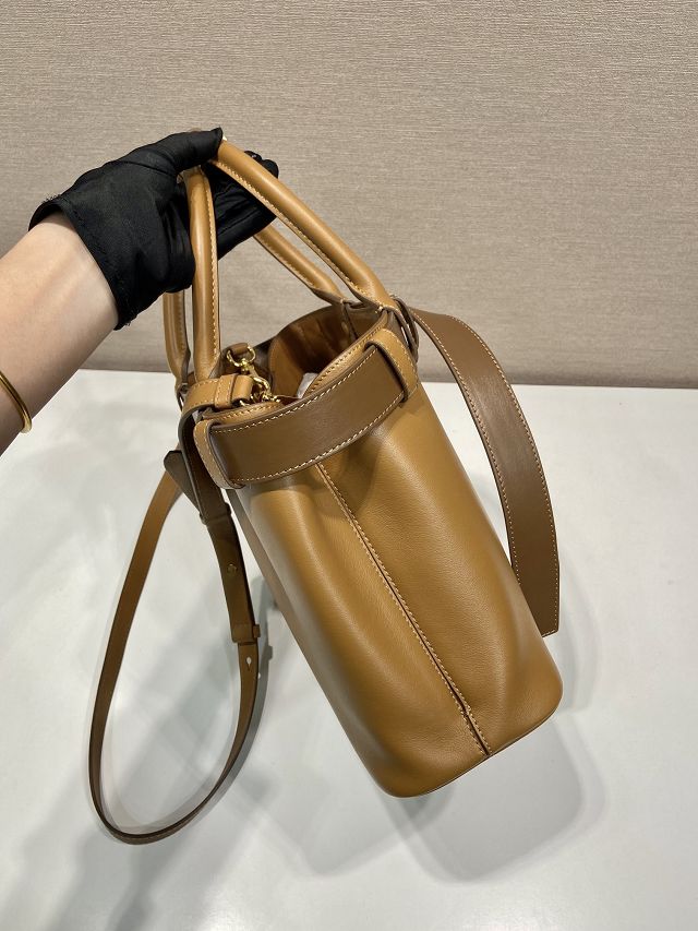 Prada original calfskin tote bag with belt 1BA434 caramel
