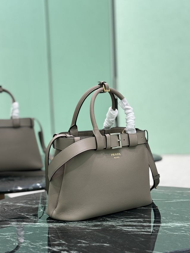 Prada original calfskin tote bag with belt 1BA434 grey