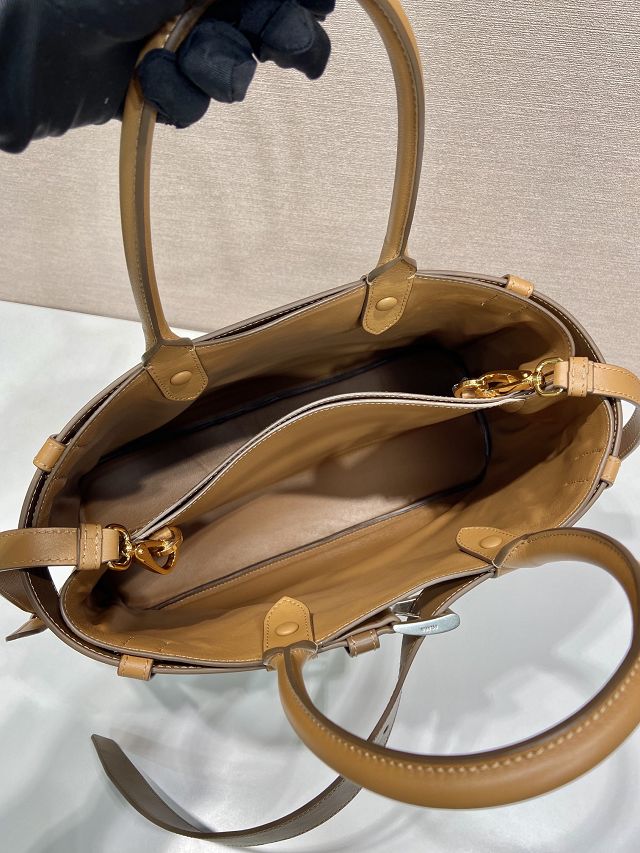 Prada original calfskin large tote bag with belt 1BA416 caramel
